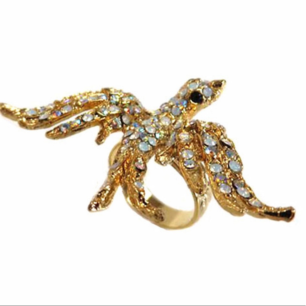 Aurora Borealis Swooping Bird Ring Gold-NWT